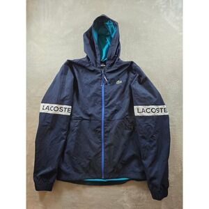 Lacoste Sport Jacket Mens S/M Blue Full Zip Lined Hooded Windbreaker BH4826